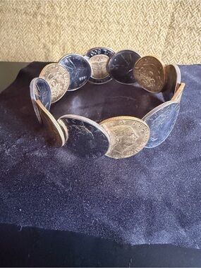 Coin Link Bracelet in Mixed Silver and Gold Tones